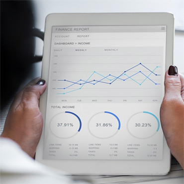 A view of a tablet computer showing a finance report