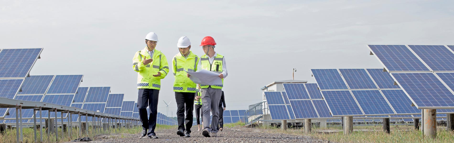 Engineers discussing solar panels