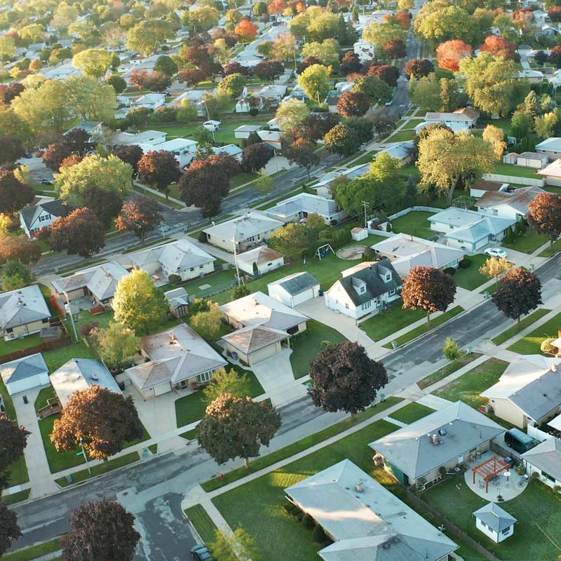 Overhead view of town housing