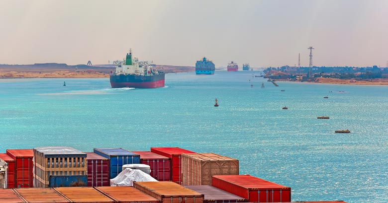 Cargo shipping on the Suez Canal