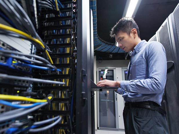 Engineer working in an data center